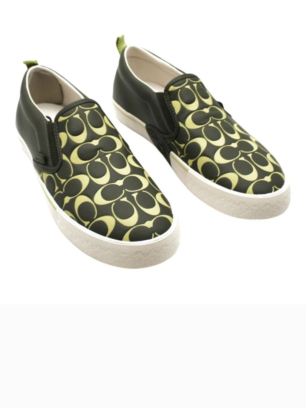 Coach Men's Slip-On Sneakers in Olive Green and Lite (Limeish Green) Logo Print